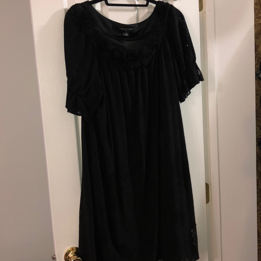 18W black fun semi formal dress rosette neck